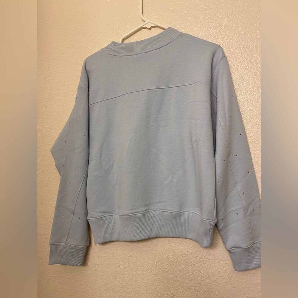 A New Day Rhinestoned Jeweled Pullover Sweatshirt crew neck light blue NWOT XS - Picture 5 of 7